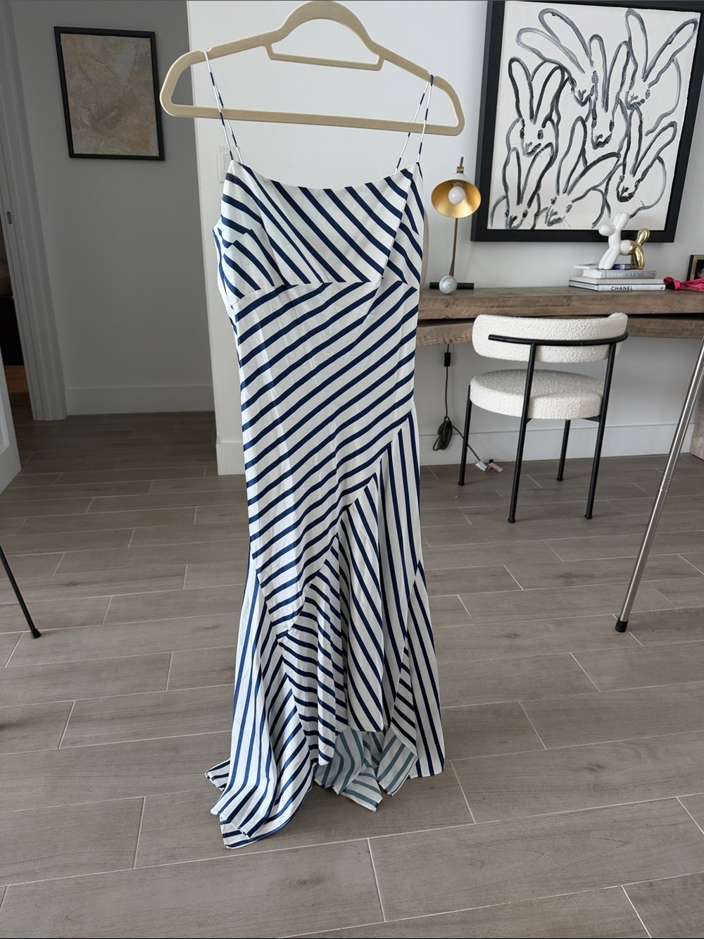 Alice + Olivia Navy and White Striped Midi Slip Dress